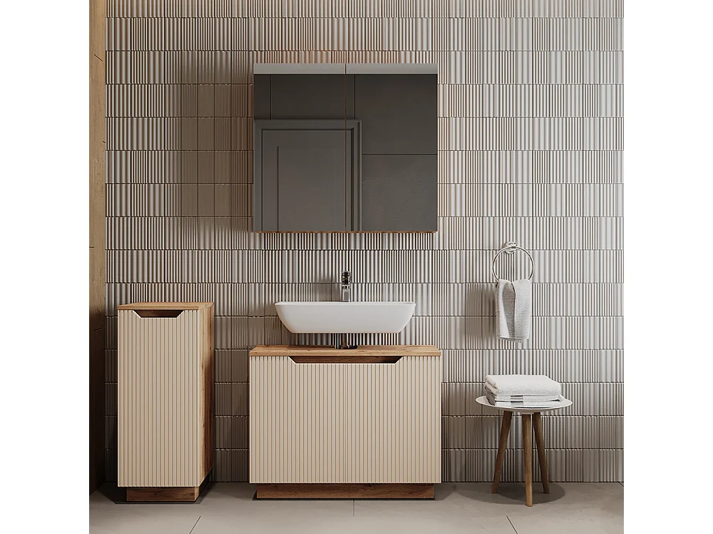 Set di mobili da bagno rovere/cashmere a righe 79.6x32x62.1 lotta