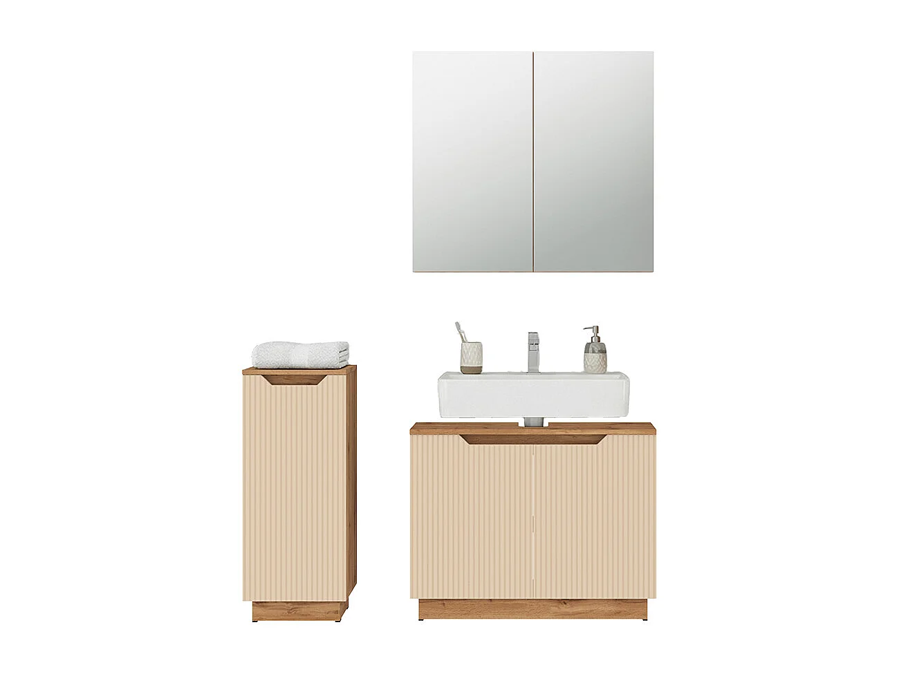 Set di mobili da bagno rovere/cashmere a righe 79.6x32x62.1 lotta