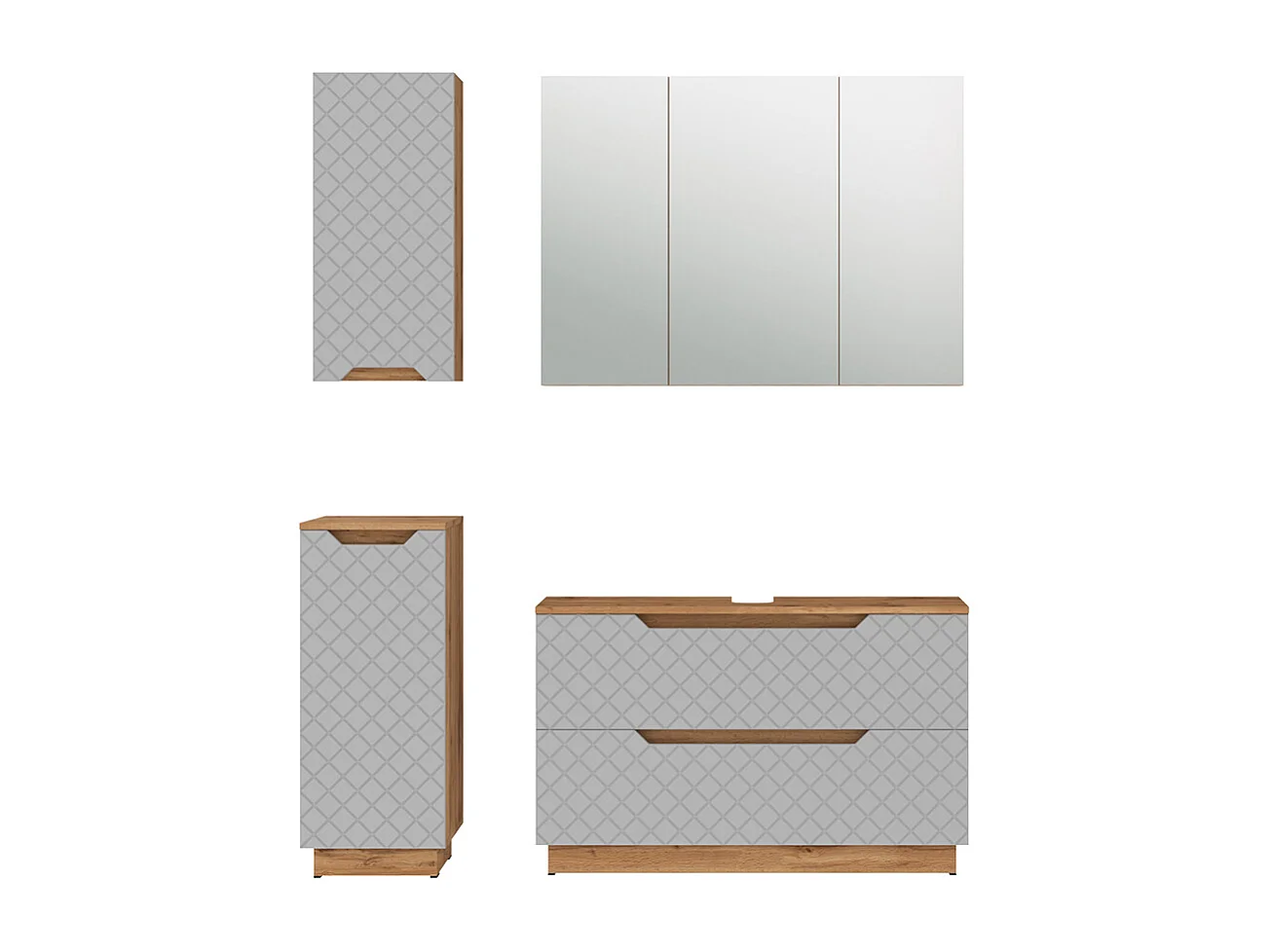 Badmöbel-Set eiche/grau mit kachelstruktur 99.4x32x62.5 lotta