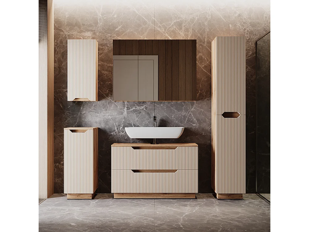 Badkamermeubelset eiken/kasjmier gestreept 99.4x32x62.5 lotta