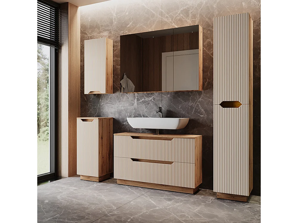 Badkamermeubelset eiken/kasjmier gestreept 99.4x32x62.5 lotta