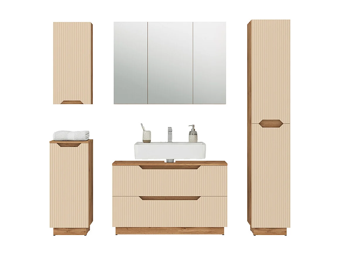 Badkamermeubelset eiken/kasjmier gestreept 99.4x32x62.5 lotta