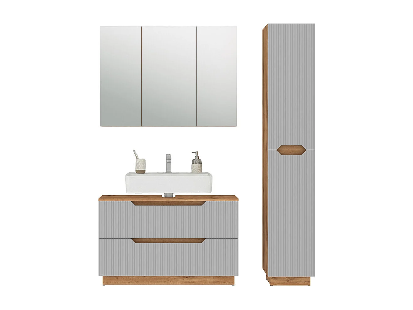 Badmöbel-Set eiche/grau gestreift 99.4x32x62.5 lotta