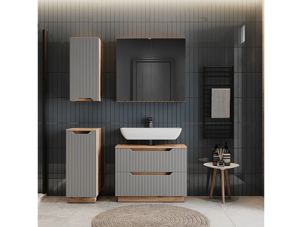 Set di mobili da bagno rovere/grigio a righe 79.6x32x62.5 lotta