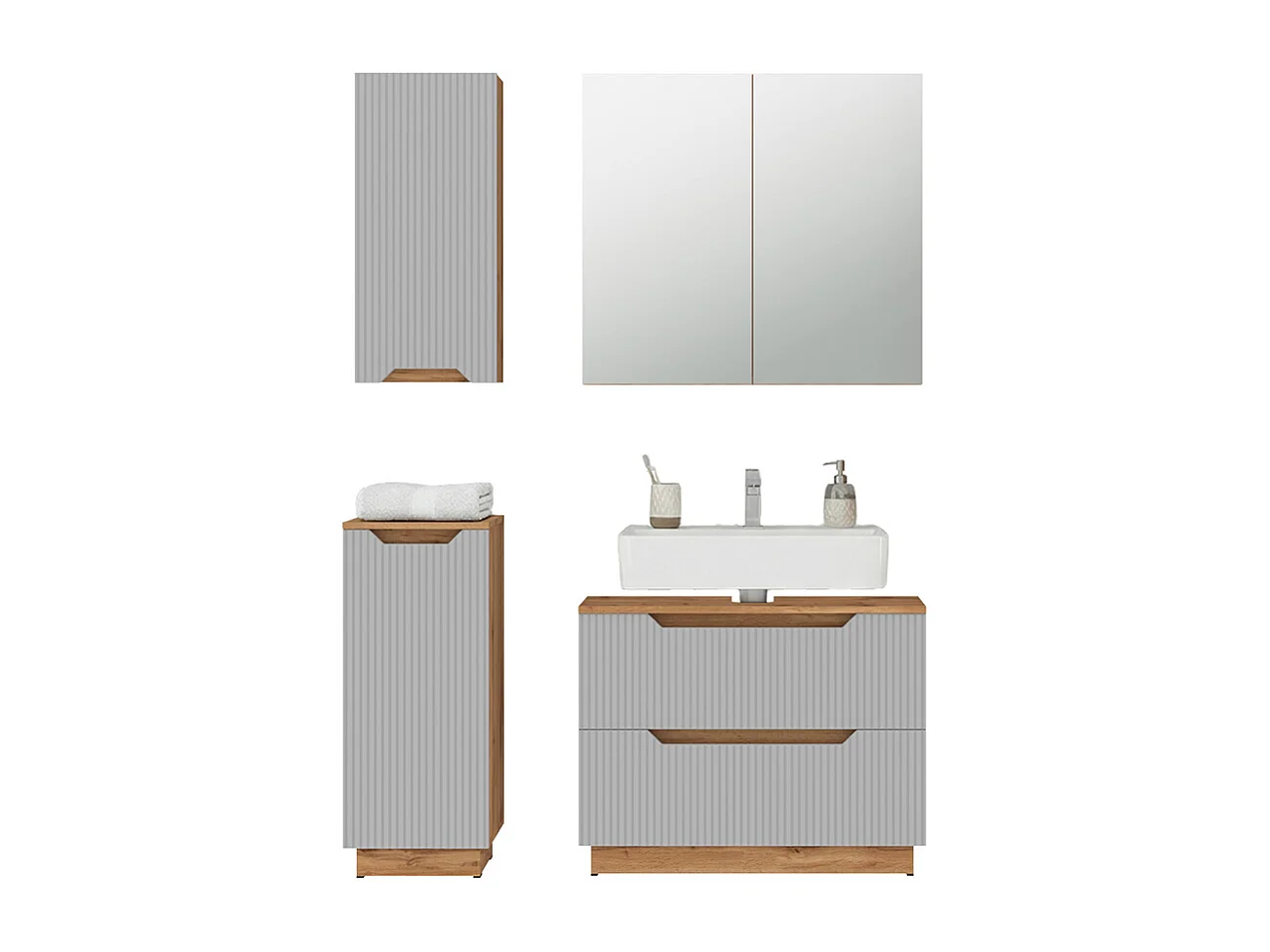 Set di mobili da bagno rovere/grigio a righe 79.6x32x62.5 lotta