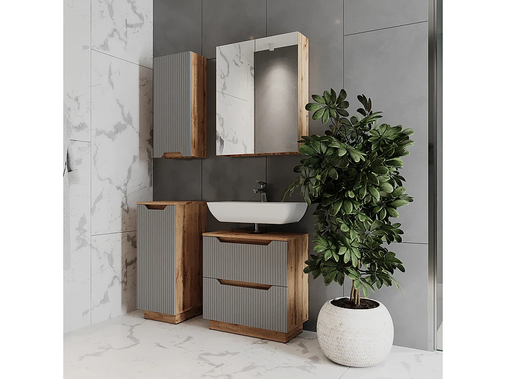 Set di mobili da bagno rovere/grigio a righe 79.6x32x62.5 lotta