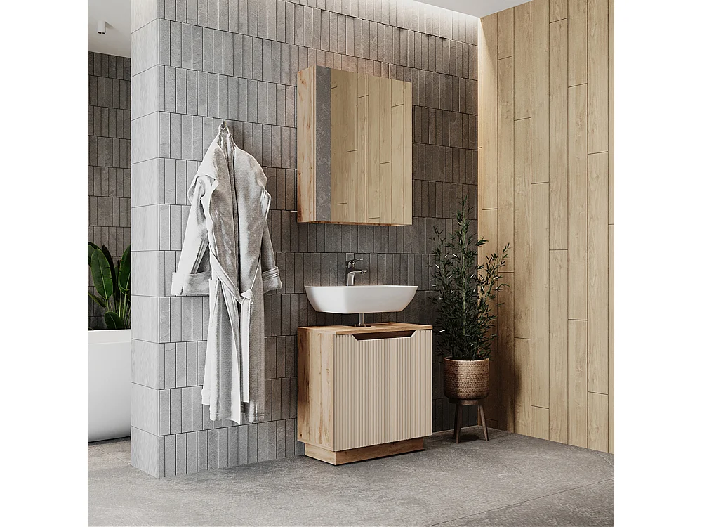 Badmöbel-Set eiche/kaschmir gestreift 59.8x32x62.1 lotta