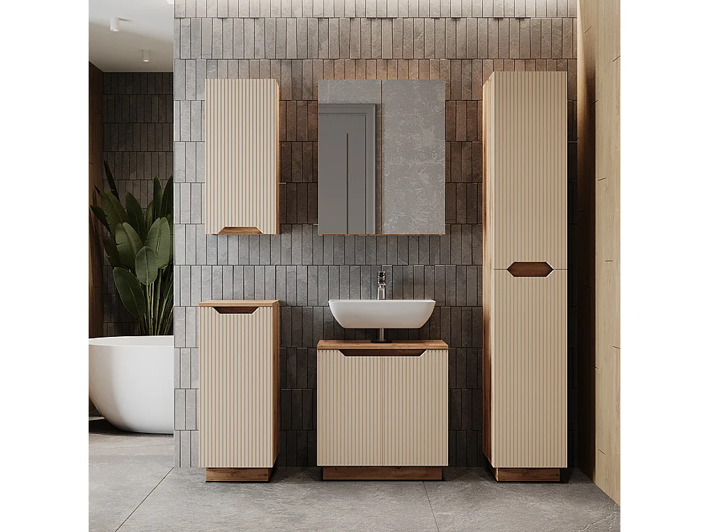 Badmöbel-Set eiche/kaschmir gestreift 59.8x32x62.1 lotta