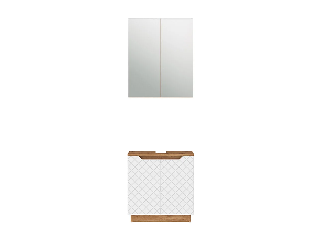 Meubles bain chêne/blanc avec structure en carreaux 59.8x32x62.1 lotta