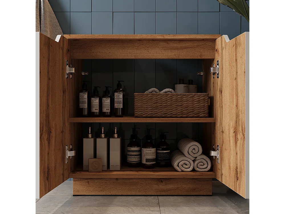 Meubles bain chêne/blanc avec structure en carreaux 59.8x32x62.1 lotta