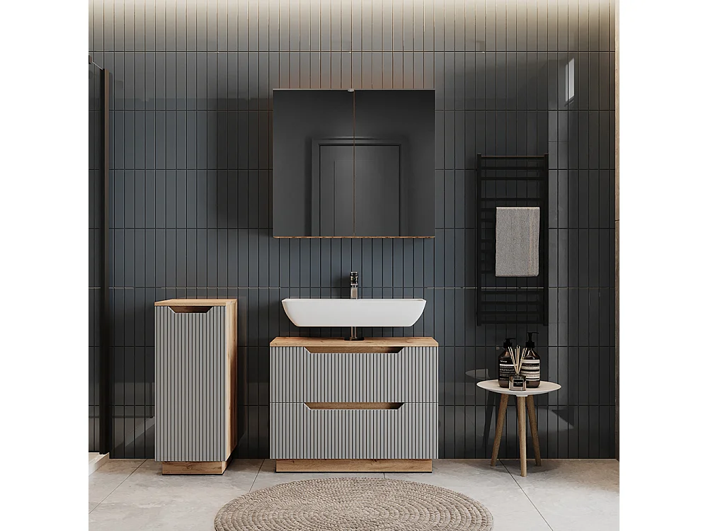 Set di mobili da bagno rovere/grigio a righe 79.6x32x62.5 lotta