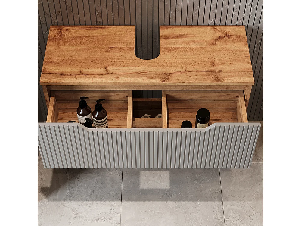 Set di mobili da bagno rovere/grigio a righe 79.6x32x62.5 lotta