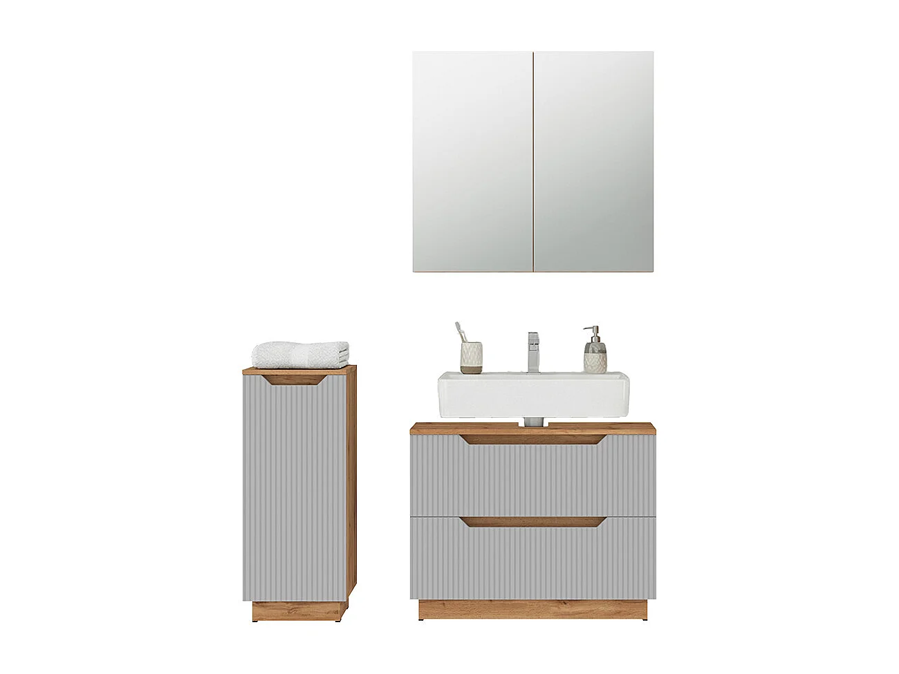 Set di mobili da bagno rovere/grigio a righe 79.6x32x62.5 lotta