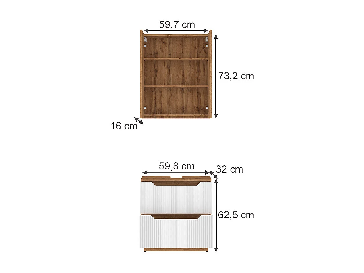 Badmöbel-Set eiche/weiß gestreift 59.8x32x62.5 lotta