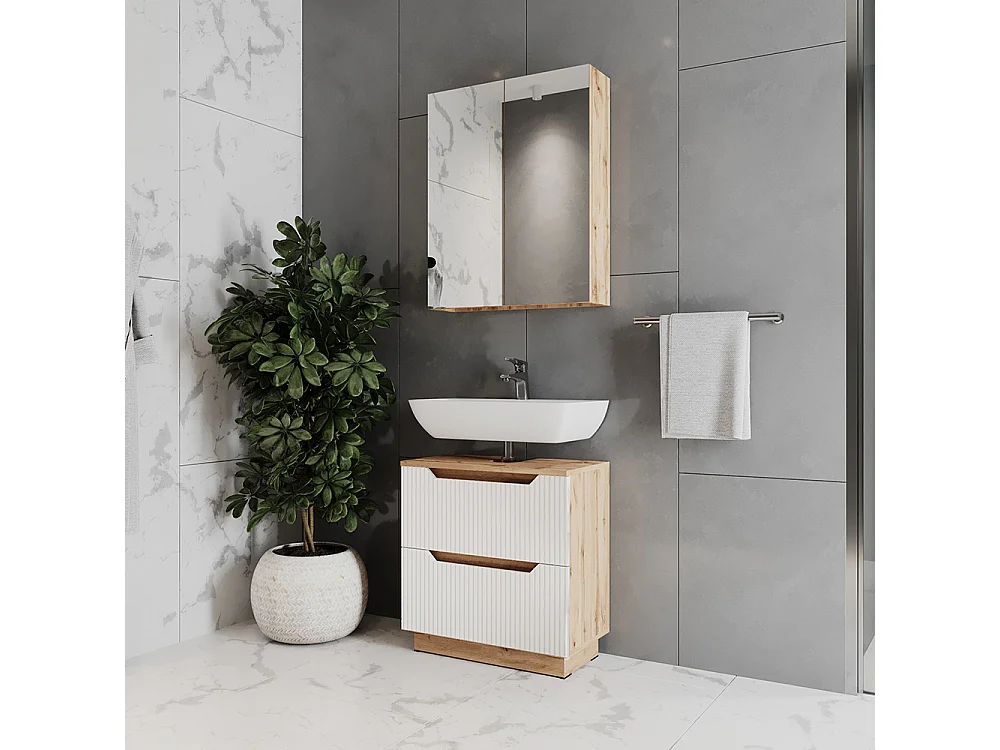 Badmöbel-Set eiche/weiß gestreift 59.8x32x62.5 lotta