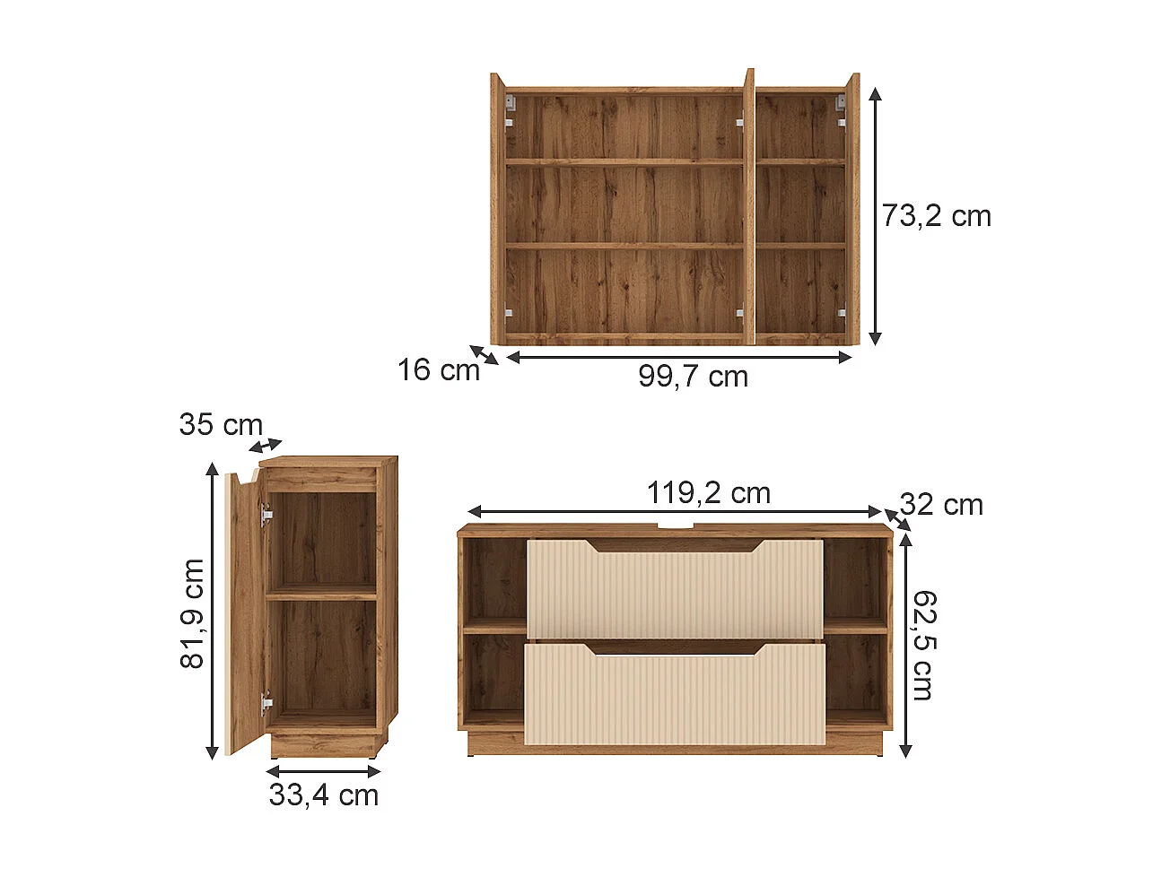 Badmöbel-Set eiche/kaschmir gestreift 119.2x35x62.5 lotta