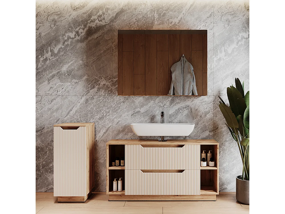 Badmöbel-Set eiche/kaschmir gestreift 119.2x35x62.5 lotta