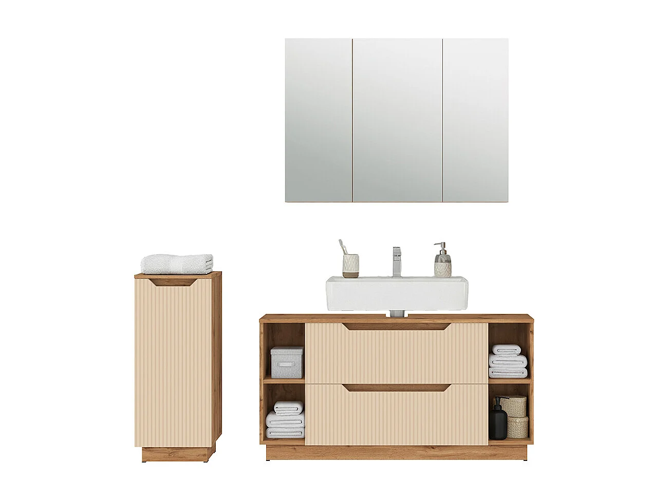 Badmöbel-Set eiche/kaschmir gestreift 119.2x35x62.5 lotta