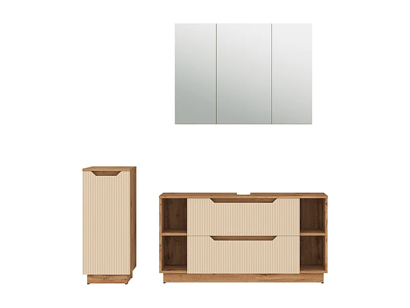 Badmöbel-Set eiche/kaschmir gestreift 119.2x35x62.5 lotta