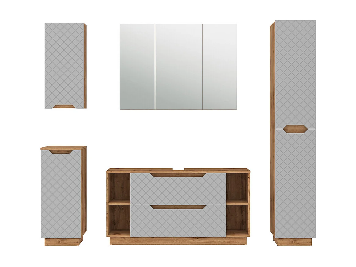 Badmöbel-Set eiche/grau mit kachelstruktur 119.2x35x62.5 lotta