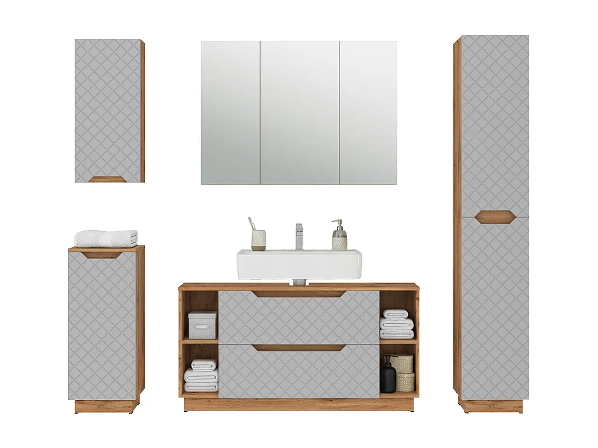 Zestaw mebli łazienkowych dąb/szary ze strukturą płytek 119.2x35x62.5 lotta