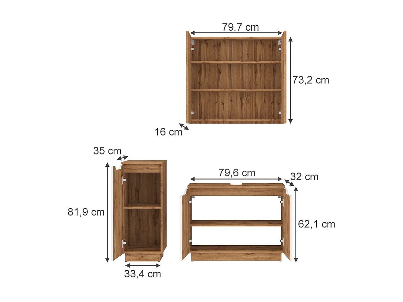 Meubles bain chêne/blanc rayé 79.6x32x62.1 lotta