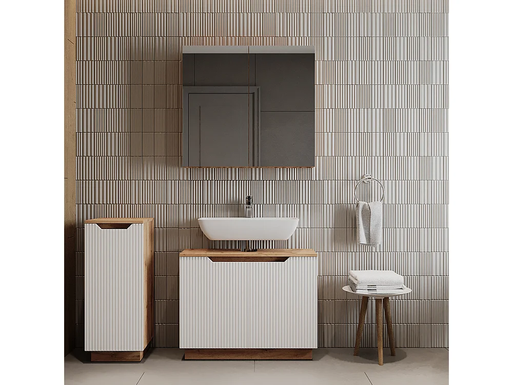 Meubles bain chêne/blanc rayé 79.6x32x62.1 lotta