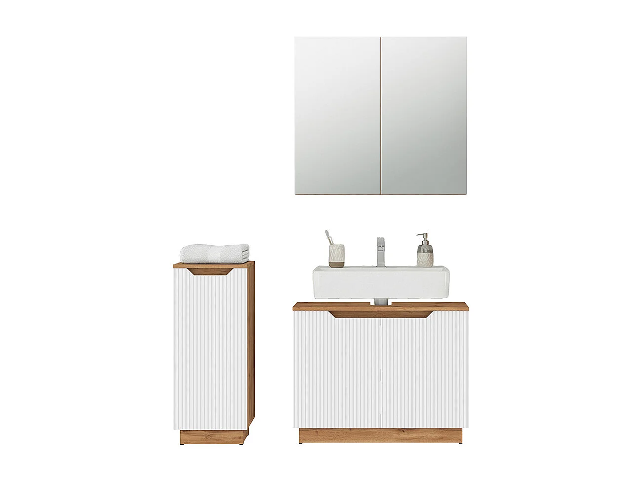 Meubles bain chêne/blanc rayé 79.6x32x62.1 lotta