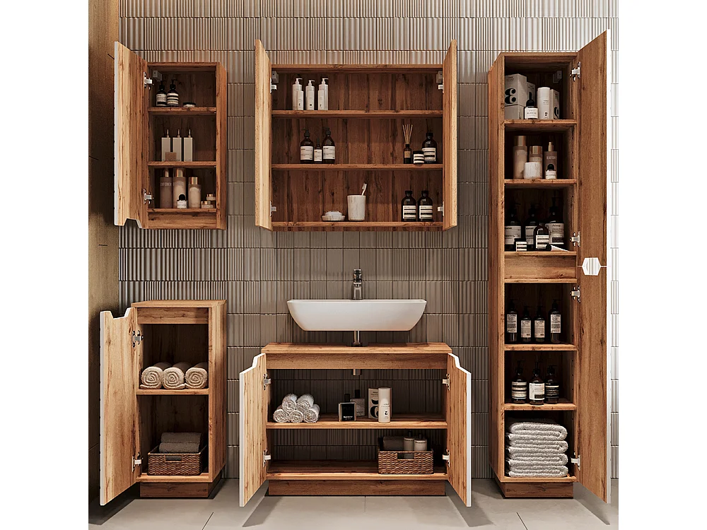 Meubles bain chêne/blanc rayé 79.6x32x62.1 lotta