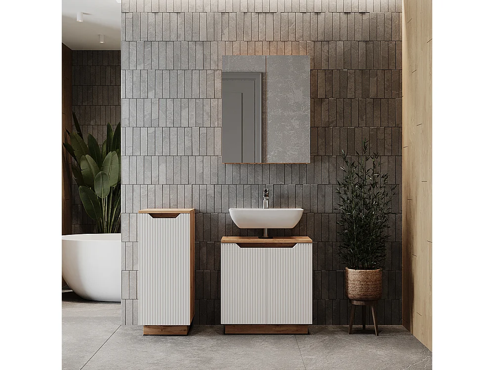 Meubles bain chêne/blanc rayé 59.8x32x62.1 lotta