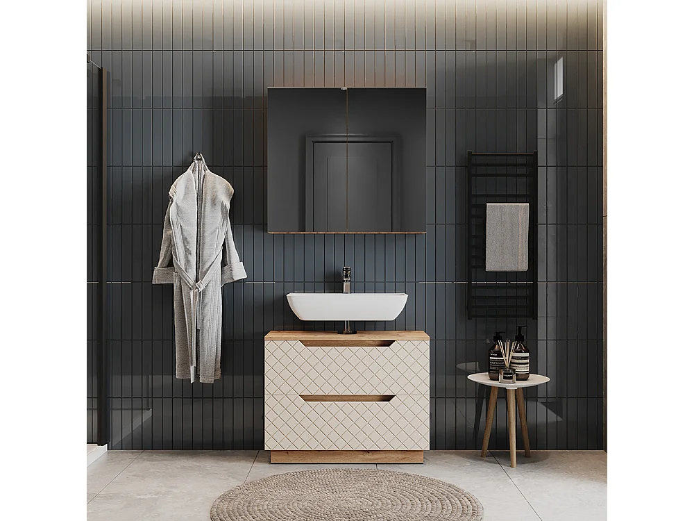 Set di mobili da bagno rovere/cashmere con struttura in piastrelle 79.6x32x62.5 lotta