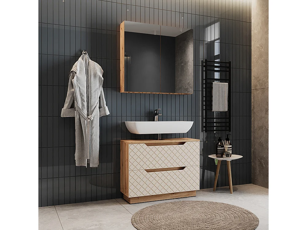 Set di mobili da bagno rovere/cashmere con struttura in piastrelle 79.6x32x62.5 lotta