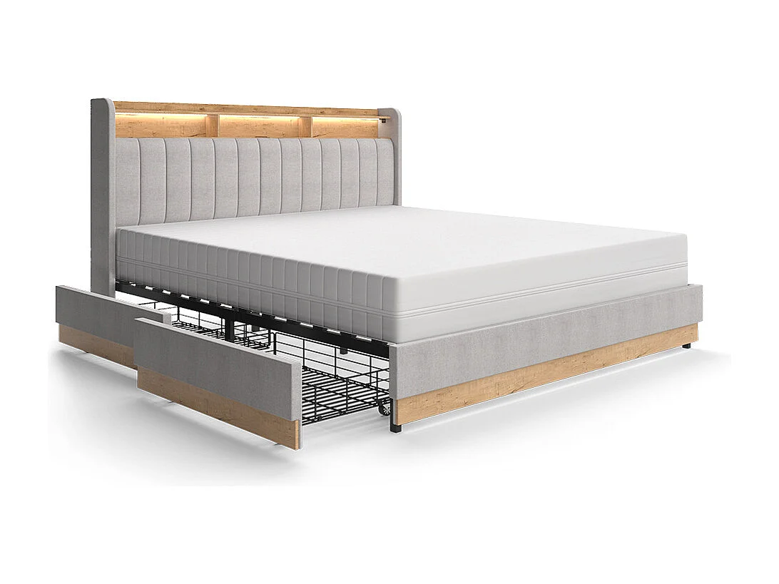 Letto imbottito grigio 187.5x216x113.2 nura