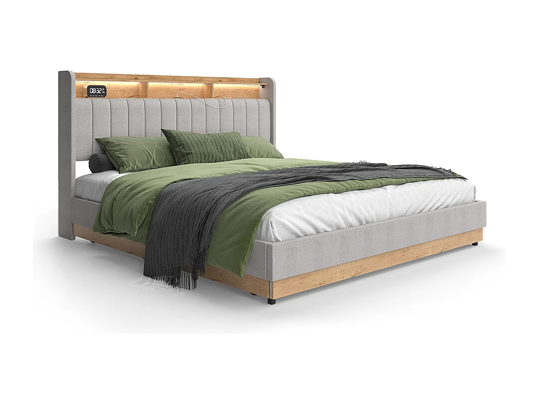 Letto imbottito grigio 187.5x216x113.2 nura