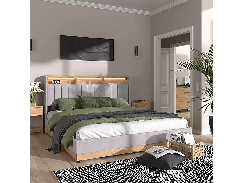 Letto imbottito grigio 187.5x216x113.2 nura