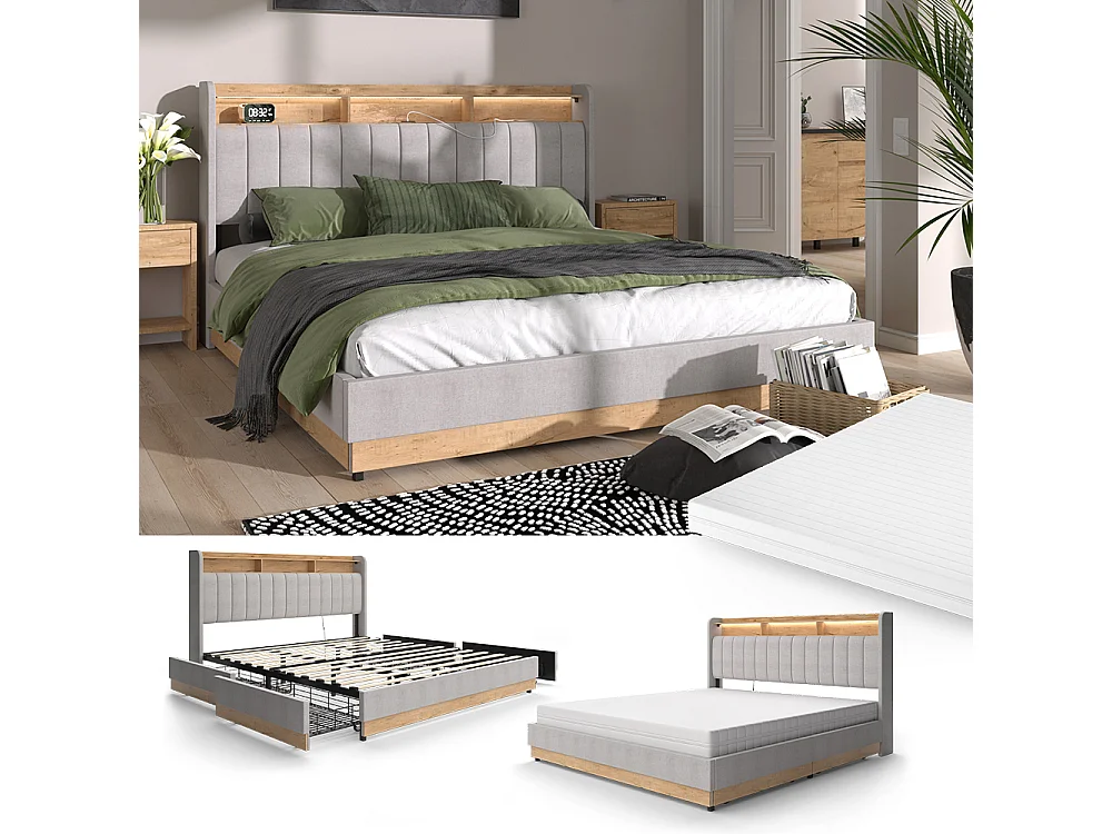 Polsterbett cinza 187.5x216x113.2 nura