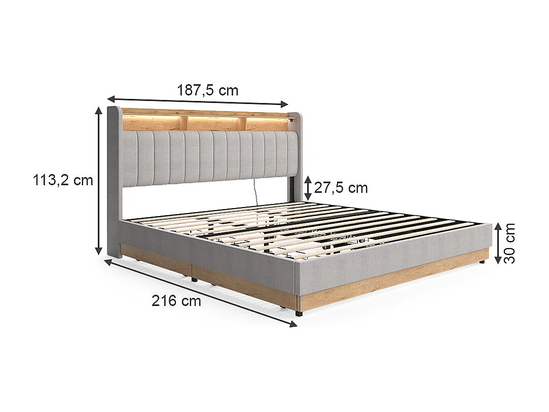 Polsterbett cinza 187.5x216x113.2 nura
