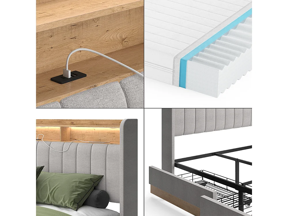 Polsterbett cinza 187.5x216x113.2 nura