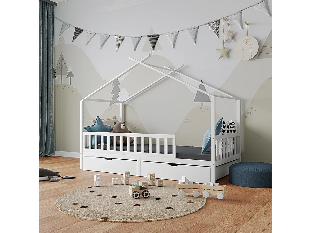 Lit cabane blanc 206x96x155 franka