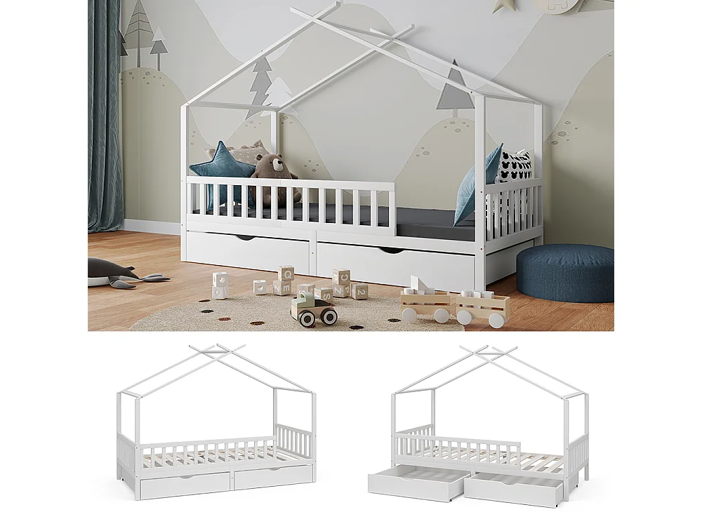 Lit cabane blanc 206x96x155 franka