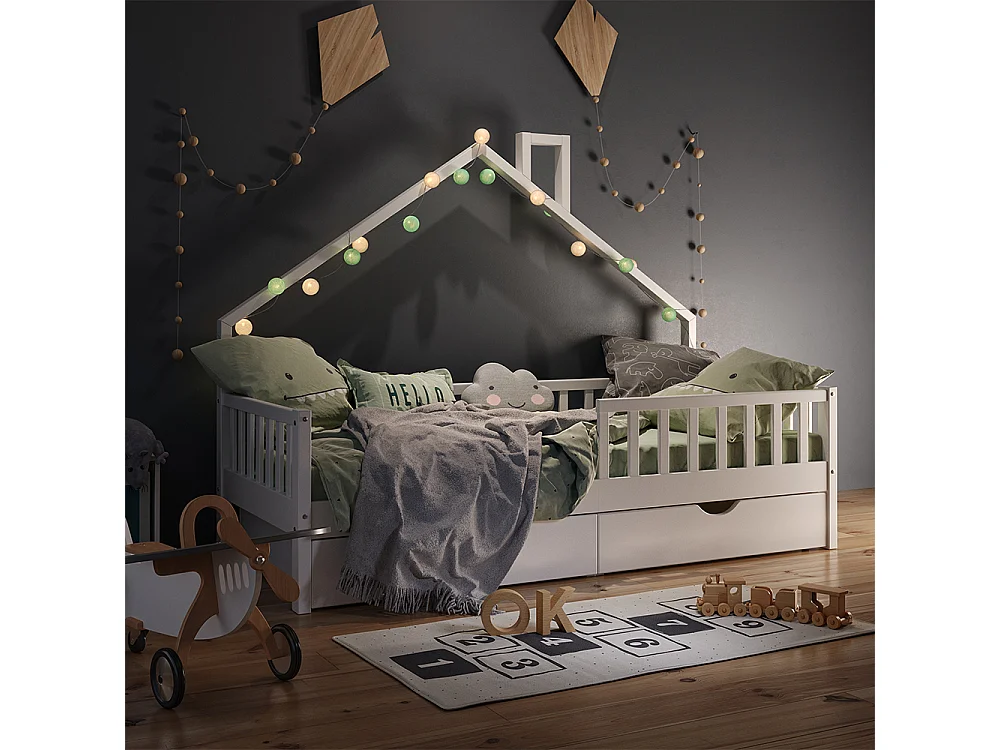 Lit cabane blanc 208x93x155 noemi