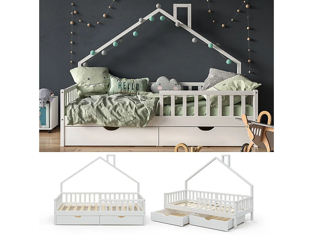 Lit cabane blanc 208x93x155 noemi