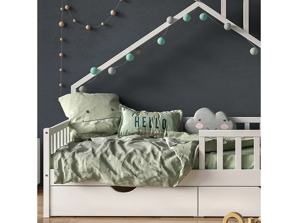 Lit cabane blanc 208x93x155 noemi