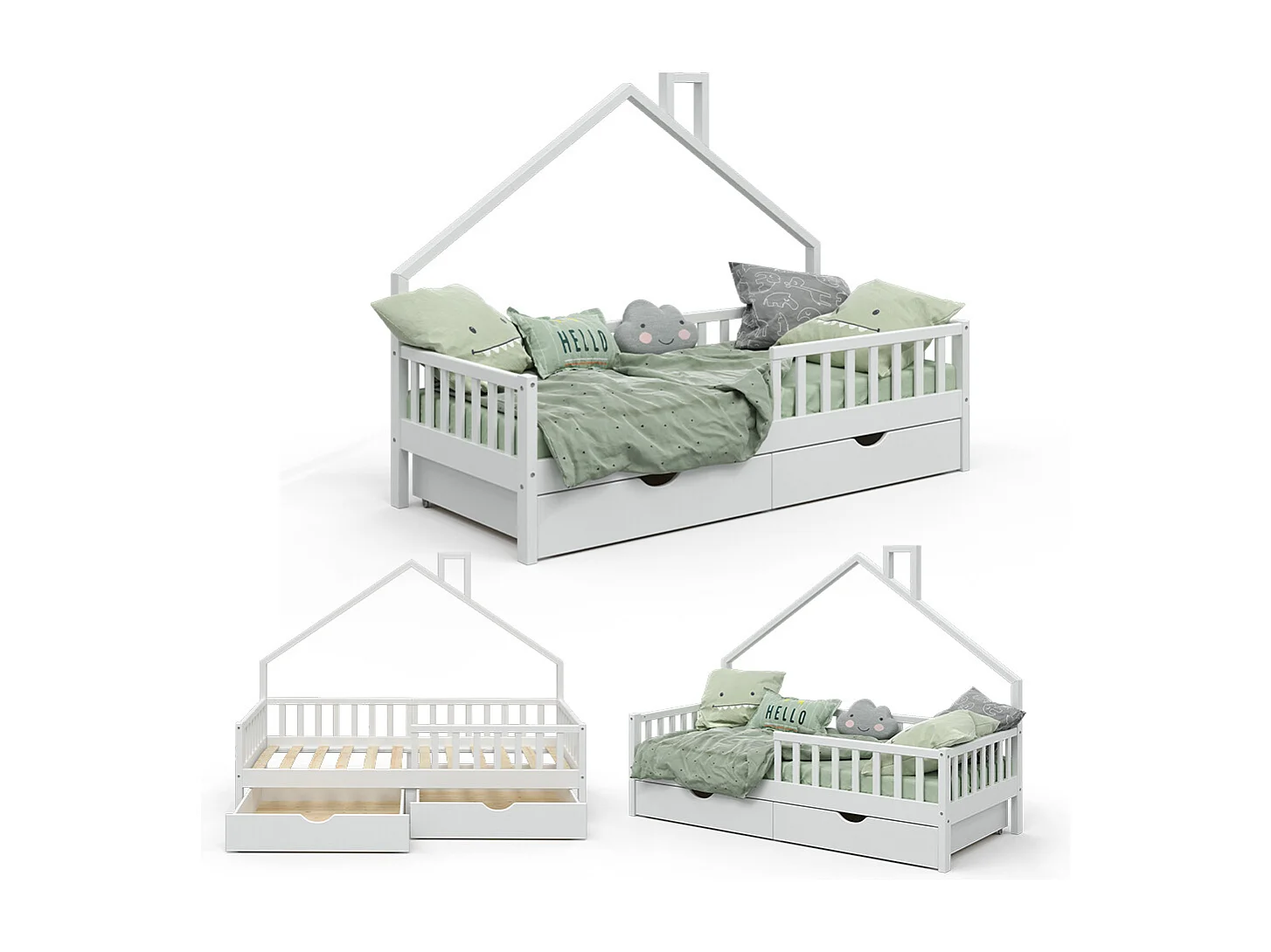 Lit cabane blanc 208x93x155 noemi