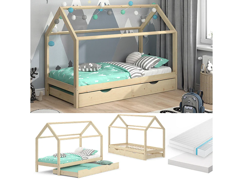 Hausbett naturholz 208x96x148 wiki