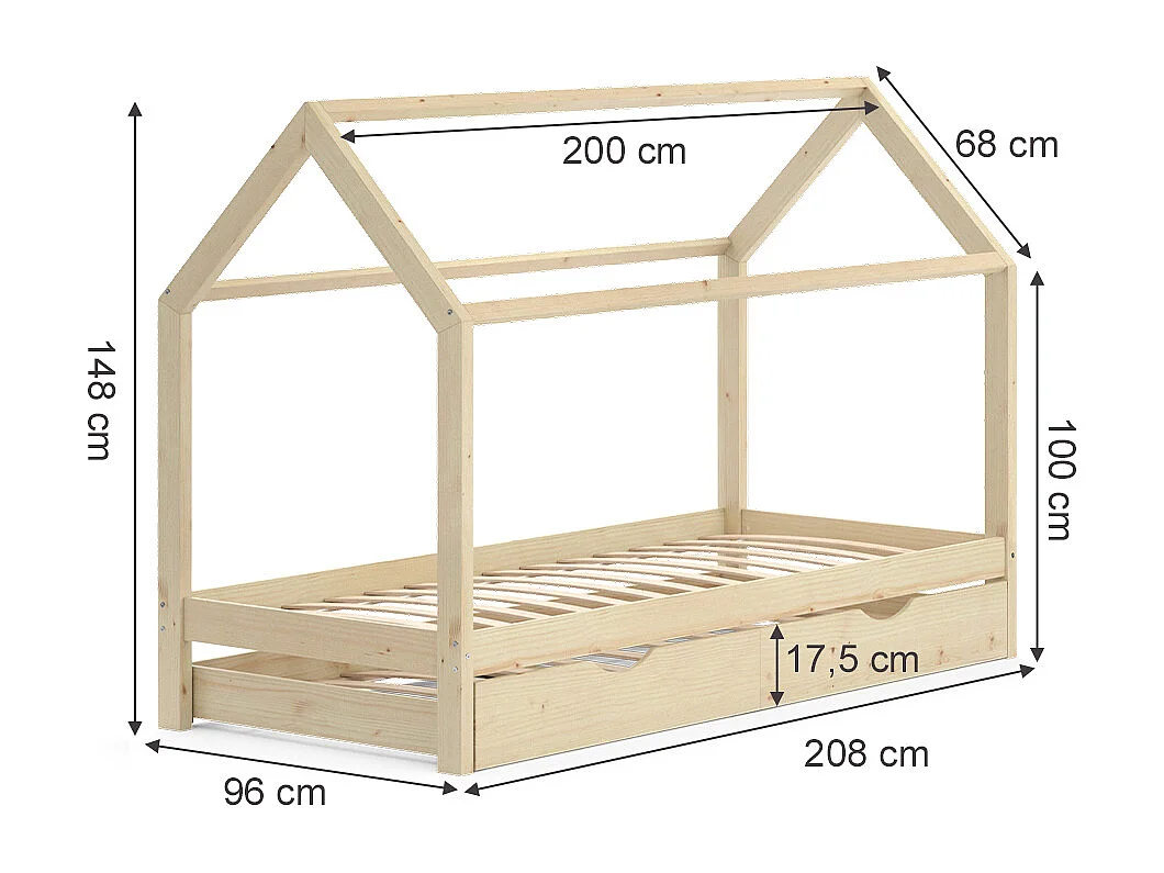 Hausbett naturholz 208x96x148 wiki