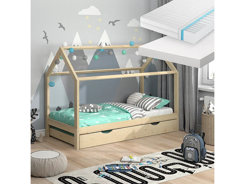 House bed natural wood 208x96x148 wiki