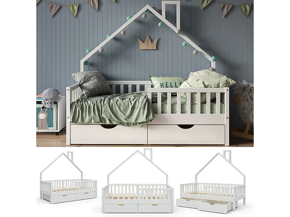 Lit de maison blanc 168x83x155 noemi