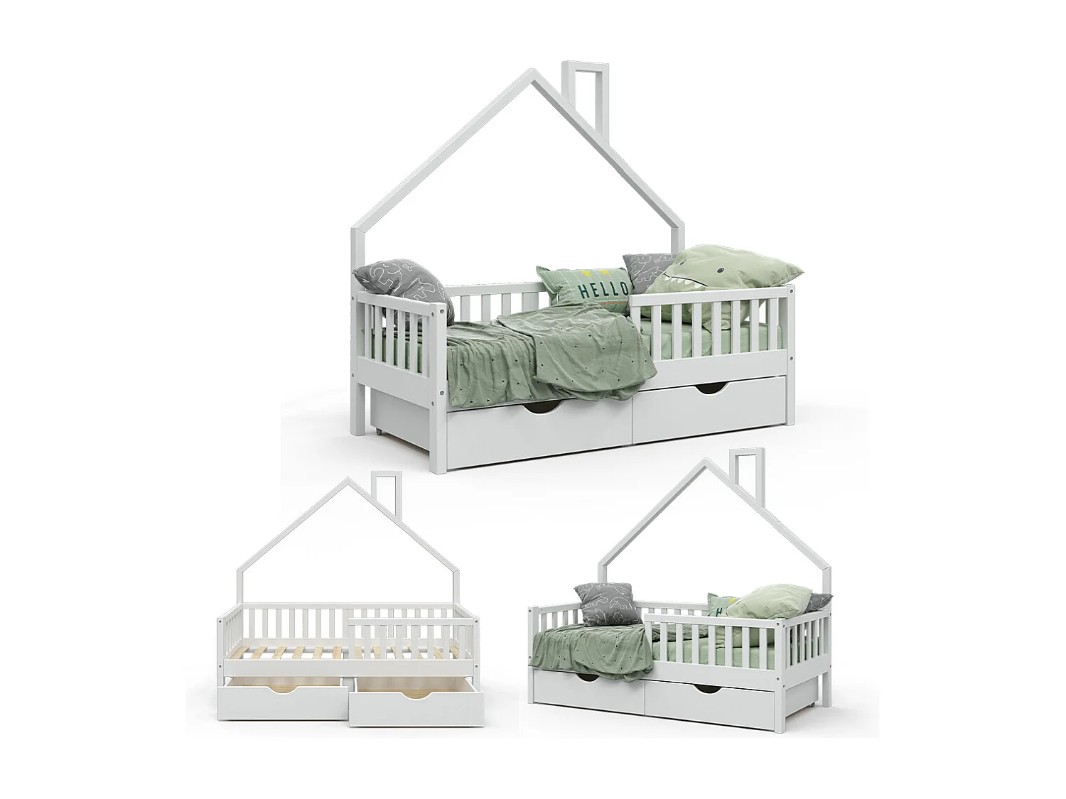 Lit de maison blanc 168x83x155 noemi