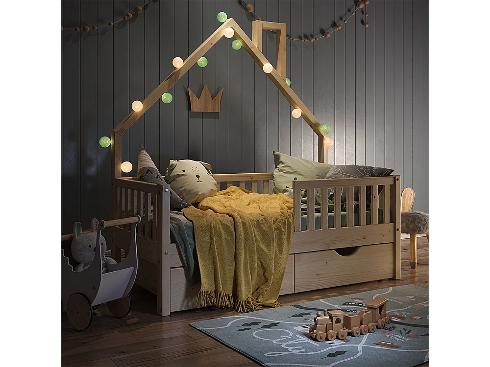 Lit cabane naturel bois 168x83x155 noemi